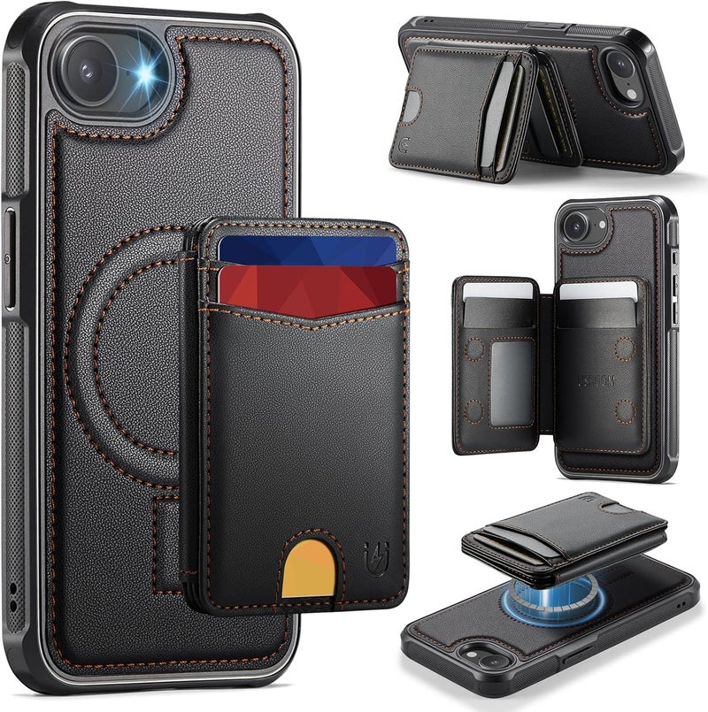 Usroom for iPhone 16e Detachable Wallet Case with Card Holder, 2 in 1 RFID Blocking Credit Slots Kickstand Shockproof Phone Wallet for iPhone 16e 6.1" Black - Image 1